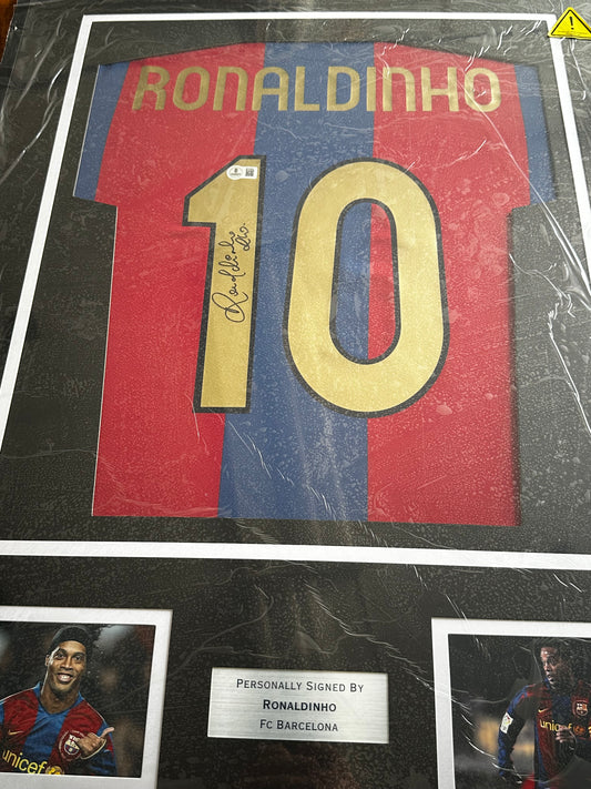 Ronaldinho Fc Barcelona - Signed & Framed - BECKETT COA