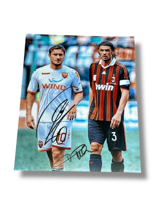 Maldini & Totti Ac Milan VS Roma - Dual Signed 8x10 Photo - Proof